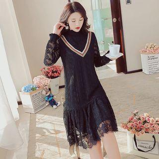 Mock-neck Lace Long-sleeve Dress