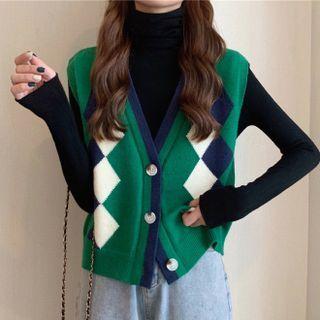 Long-sleeve Top / Argyle Sweater Vest