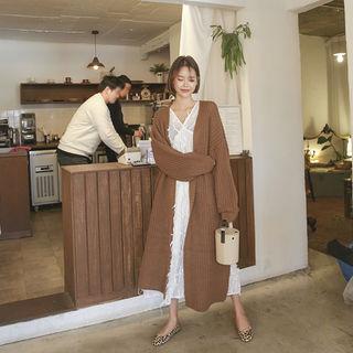 Open-front Rib-knit Maxi Cardigan