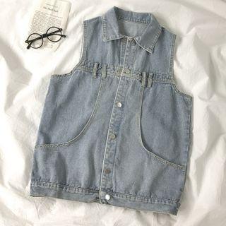 Denim Button-up Vest Light Blue - One Size