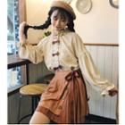 Ruffle Trim Blouse / Pleated A-line Skirt