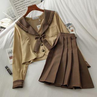 Set: Sailor Collared Shirt + Pleated A-line Skirt