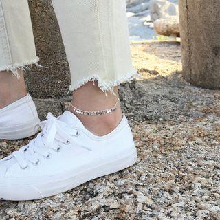 925 Sterling Silver Disc Anklet Platinum - One Size