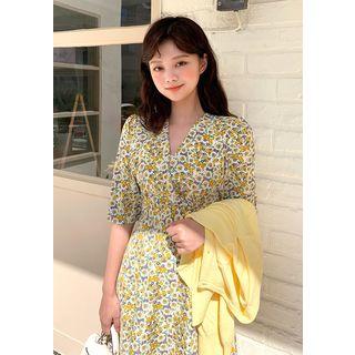 Flared Floral Mini Wrap Dress