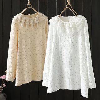 Layered Lace Collar Cherry Print Blouse