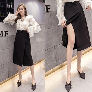 High-waist Asymmetric Split Hem Skirt