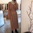 Long-sleeve Knit Maxi Dress Pink - One Size