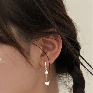 Butterfly Faux Pearl Sterling Silver Dangle Earring