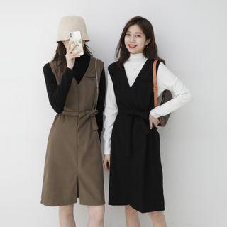 Set: Mock-neck Long-sleeve T-shirt + Jumper Dress