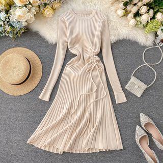 Drawstring Rib Knit Midi Dress