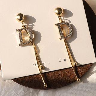 Rhinestone Alphabet Fringed Earring 1 Pair - As Shown In Figure - One Size