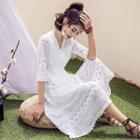 3/4-sleeve A-line Lace Wrap Dress