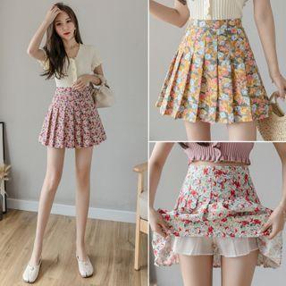 Flower Print Mini Pleated Skirt
