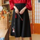 Japanese Style Embroidered Midi Skirt