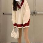 Long Sleeve V-neck Sweater Almond - One Size