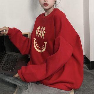 Gingerbread Man Print Sweatshirt Red - One Size