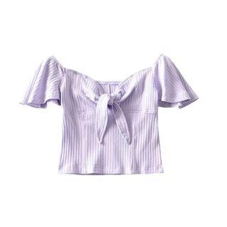 Cap-sleeve Tie-neck Knit Crop Top