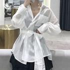 Pocket Detail Tie Waist Shirt White - One Size