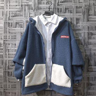 Fleece Two-tone Hooded Zip Jacket