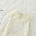 Lace See-through Long-sleeve Top Almond - One Size