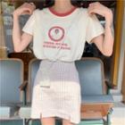 Short-sleeve Lettering Ringer T-shirt / Plaid A-line Skirt