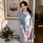 Contrast Scarf-neck Flared Dress