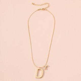 Letter D Butterfly Pendant Alloy Necklace Letter D - Gold - One Size