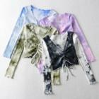 Long-sleeve Drawstring Tie-dyed T-shirt