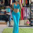 Set: Drawstring Cropped Camisole Top / Wide Leg Pants