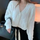V-neck Cable Knit Crop Cardigan