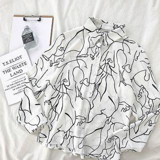 Printed Single-breasted Loose-fit Long-sleeve Top