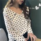 Dotted V-neck Long Sleeve Blouse