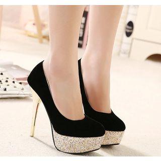 Glitter Velvet High-heel Pumps