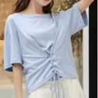 Lace-up Front Short-sleeve Plain Top