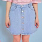 Pocket-front Buttoned Denim Skirt
