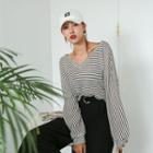 V-neck Long-sleeve Stripe Pullover