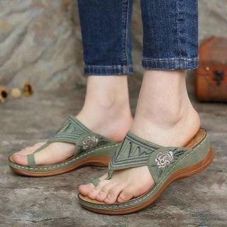 Wedge-heel Embroidered Sandals