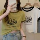 Short-sleeve Round Neck Contrast Trim T-shirt