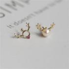Non-matching Rhinestone Reindeer Stud Earring 1 Pair - Gold - One Size