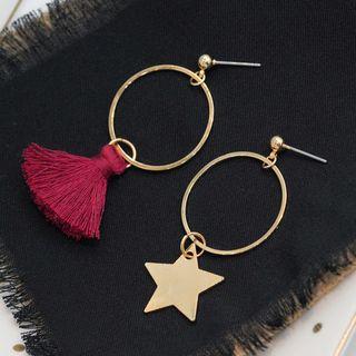 Non-matching Tassel & Star Hoop Dangle Earring
