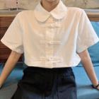 Short-sleeve Peter Pan Collar Frog-buttoned Shirt White - One Size