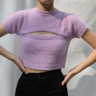 Cutout Short-sleeve Cropped Knit Top