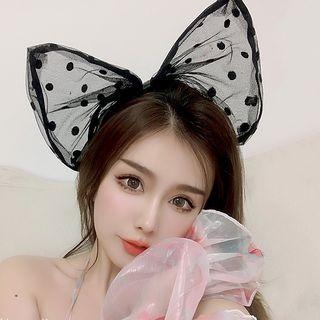 Polka Dot Bow Lace Headband Black - One Size