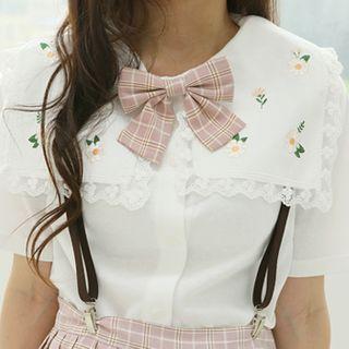Flower Embroidery Laced Blouse
