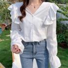 Long-sleeve Button-up Ruffle Blouse