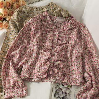 Floral Ruched V-neck Shirt