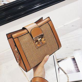 Woven Panel Push Lock Crossbody Bag
