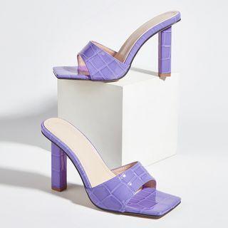 Croc Grain Block Heel Slide Sandals