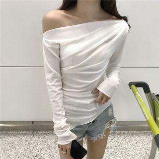 Long-sleeve Off-shoulder T-shirt White - One Size