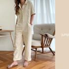 Linen Shirtwaist Jumpsuit Light Beige - One Size